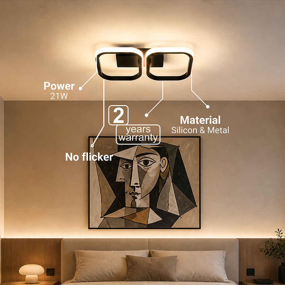 LED csillár VERTEX 21W, 2 négyzet, lineáris, hideg/meleg/semleges fény, fekete LED csillárok alapértelmezett cím Alessandro Design