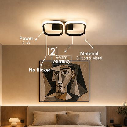 LED csillár VERTEX 21W, 2 négyzet, lineáris, hideg/meleg/semleges fény, fekete LED csillárok alapértelmezett cím Alessandro Design