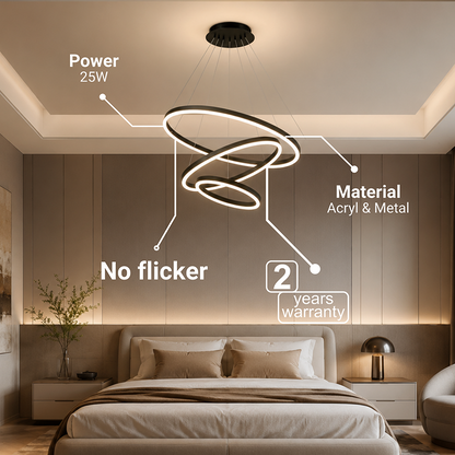 Függesztett LED-csillár távirányítóval CASIANA 85W, 3 kör, hideg/meleg/semleges fény, szabályozható, fekete, állítható magasságú LED-csillárok távirányítóval Alapértelmezett cím Alessandro Design