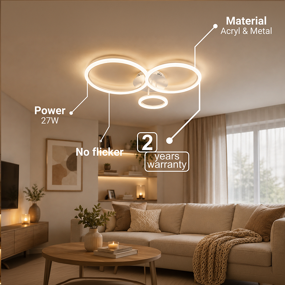 LED csillár távirányítóval BETTY 40 W, 3 kör, hideg/meleg/semleges fény, szabályozható, fehér, fém és akril LED csillárok távirányítóval Alapértelmezett cím Alessandro Design