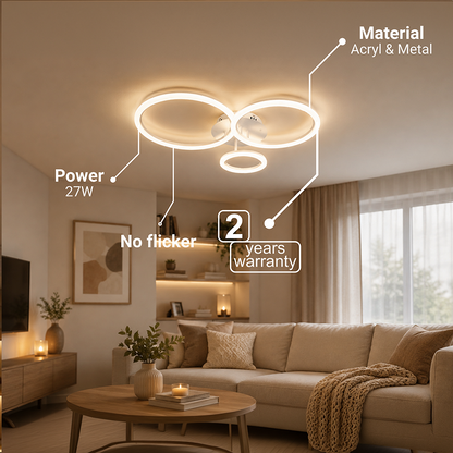 LED csillár távirányítóval BETTY 40 W, 3 kör, hideg/meleg/semleges fény, szabályozható, fehér, fém és akril LED csillárok távirányítóval Alapértelmezett cím Alessandro Design