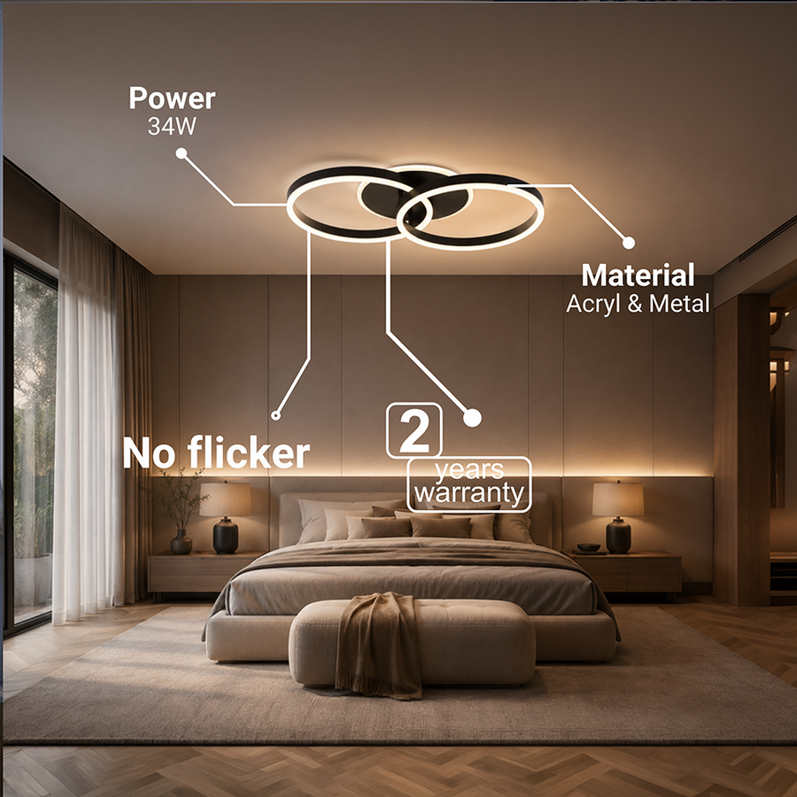 LED csillár távirányítóval RIGA LILITH 34W, 2 kör, hideg/meleg/semleges fény, szabályozható, fekete LED csillárok távirányítóval Alapértelmezett cím Alessandro Design
