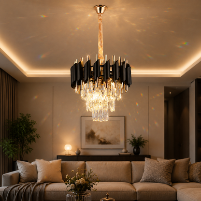 Kristály csillár VERSAILLES Petito 3xE14, átmérő 30 cm, fényes arany és fekete, állítható magasságú kristálycsillár alapértelmezett cím Alessandro Design