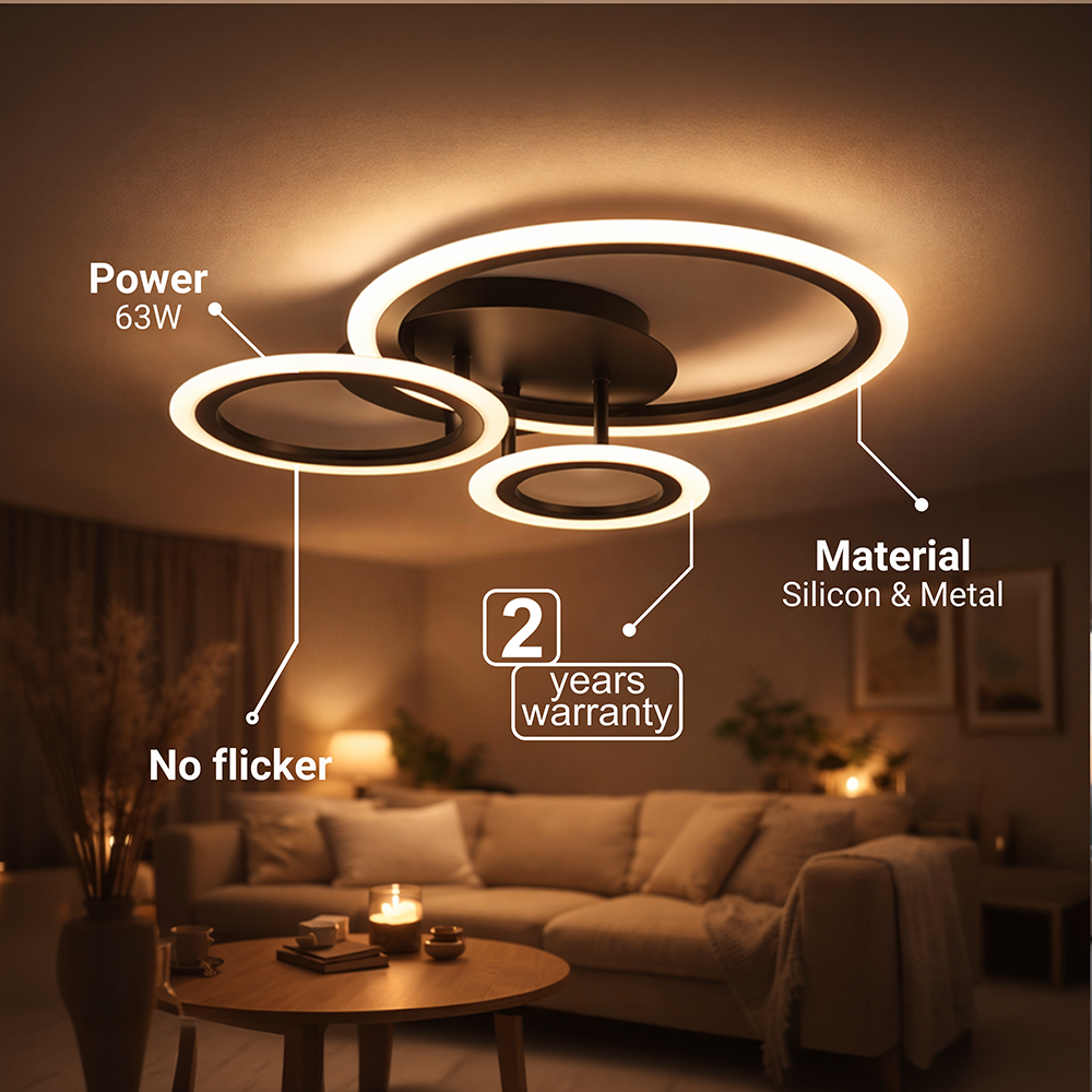 LED csillár távirányítóval BETTY 40W, 3 kör, hideg/meleg/semleges fény, szabályozható, fekete LED csillárok távirányítóval Alapértelmezett cím Alessandro Design