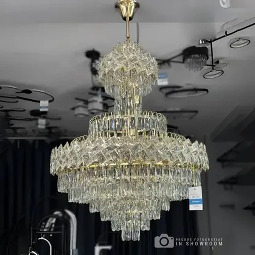 Junnut kandeláber 21xE27, kristály és fém, arany kristály kandeláber, alapértelmezett cím Alessandro Design