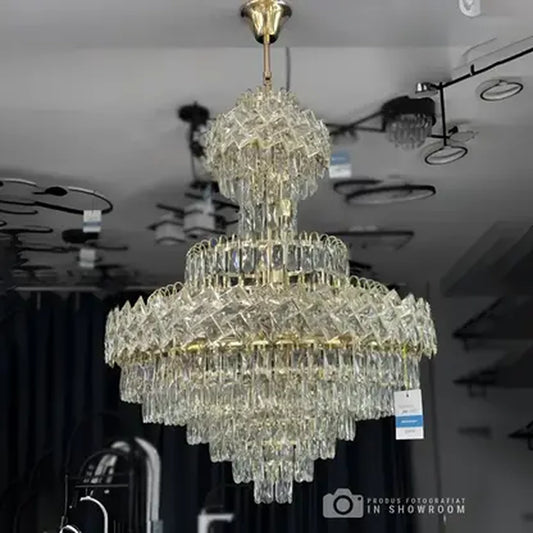Junnut kandeláber 21xE27, kristály és fém, arany kristály kandeláber, alapértelmezett cím Alessandro Design