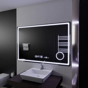 Négyszögletű LED-es tükör, 120x80 cm, Souverain MotionGlow Marcello, páramentesítő rendszer, óra és hőmérő, kozmetikai nagyító, szabályozható Marcello tükör Alapértelmezett cím Alessandro Design