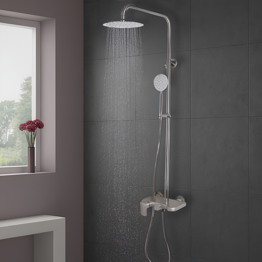 Zuhanyoszlop, SUS304 rozsdamentes acél, szatén, N/LY001 csaptelepek és zuhanyoszlopok Alapértelmezett cím Alessandro Design