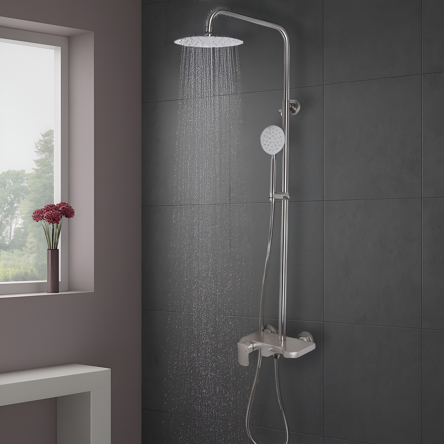 Zuhanyoszlop, SUS304 rozsdamentes acél, szatén, N/LY001 csaptelepek és zuhanyoszlopok Alapértelmezett cím Alessandro Design