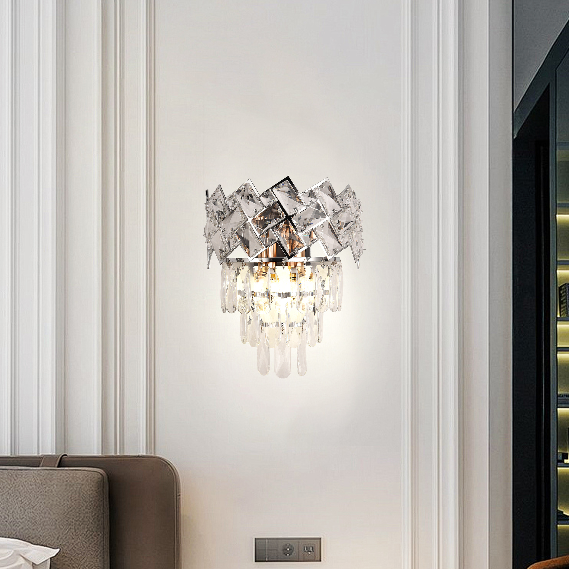 WINDSOR Cristal fali lámpa, 2x E14, Fényes króm beltéri fali lámpák Alapértelmezett cím Alessandro Design