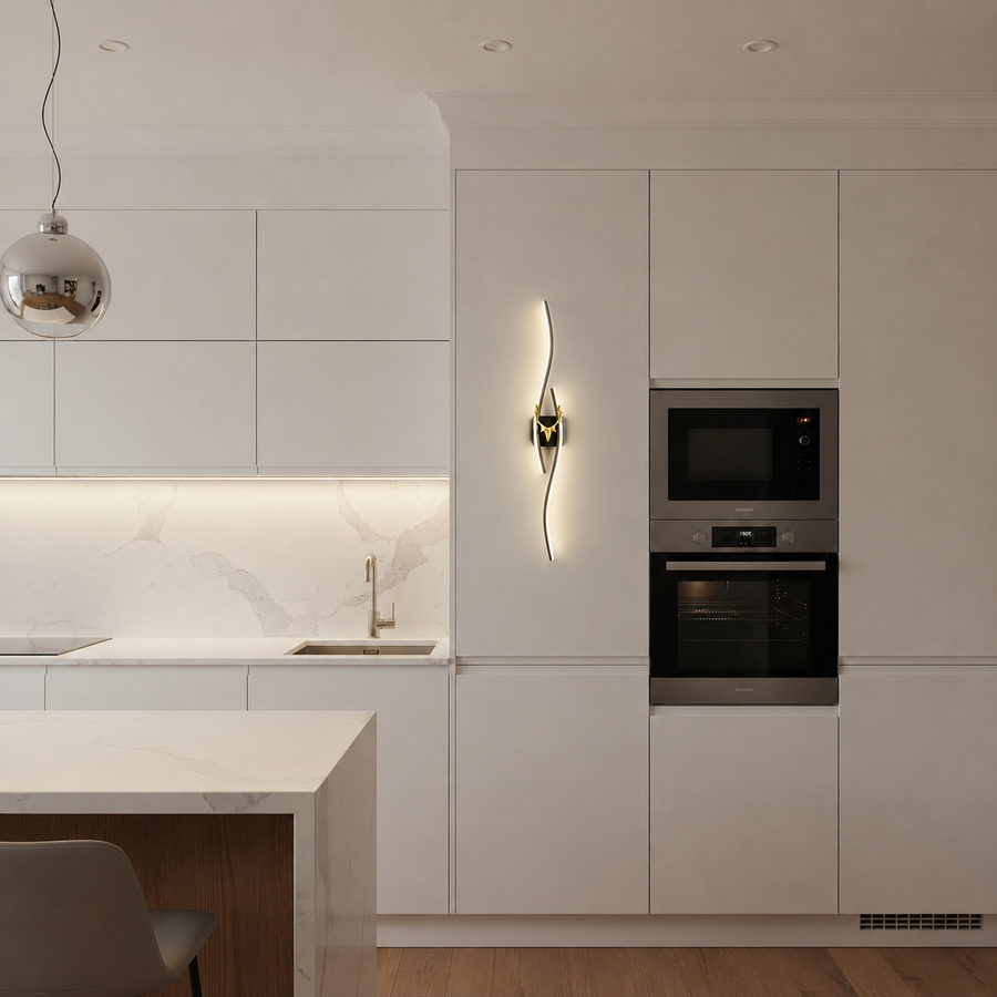Aplica LED Decorativa FYAN, 48W, 59x14cm, Lumina Calda / Neutra/ Rece, Auriu, Metal si Acril