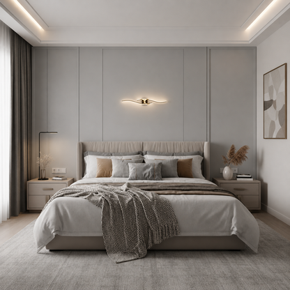 Aplica LED Decorativa FYAN, 48W, 59x14cm, Lumina Calda / Neutra/ Rece, Auriu, Metal si Acril