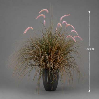 Planta Artificială Iarbă Ornamentală Tip Coadă de Vulpe, 120cm, Iarbă curbată și Spice, Verde si Roz, Fara Ghiveci