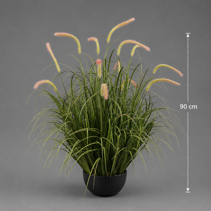Planta Artificială Iarbă Ornamentală Tip Coadă de Pisicǎ, 90 cm, 13 tulpini, Iarbă curbată și Spice, Verde, Fara Ghiveci