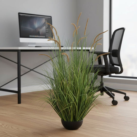 Planta Artificială Iarbă Ornamentală Tip Coadă de Pisică, 120cm, 17 tulpini, Iarbă curbată și Spice, Verde Tomnal, Fara Ghiveci