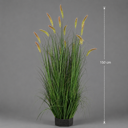 Planta Artificială Iarbă Ornamentală Tip Coadă de Pisicǎ, 150 cm, 17 tulpini, iarbă curbată și spice, Verde, Fara Ghiveci