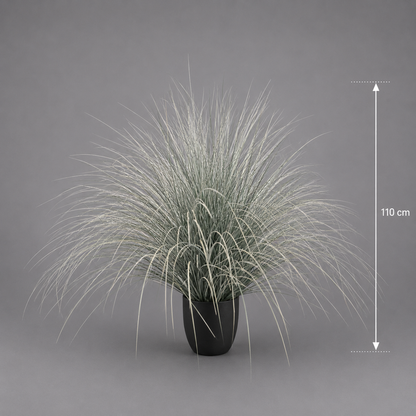 Planta Artificială Iarbă Ornamentală Tip Fântână, 110cm, Verde si Alb, Fara Ghiveci