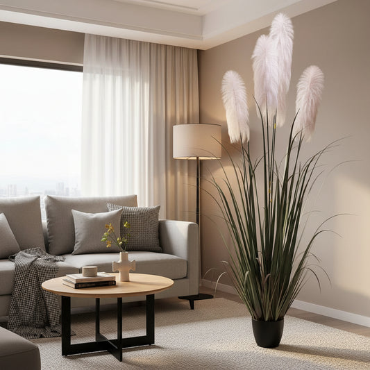 Planta Artificială Iarbă Ornamentală, 200 cm, cu 4 fire, Stuf si Iarba, Verde si Gri, Fara Ghiveci