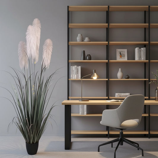 Planta Artificială Iarbă Ornamentală, 240cm, cu 5 fire, Stuf si Iarba, Verde si Gri, Fara Ghiveci