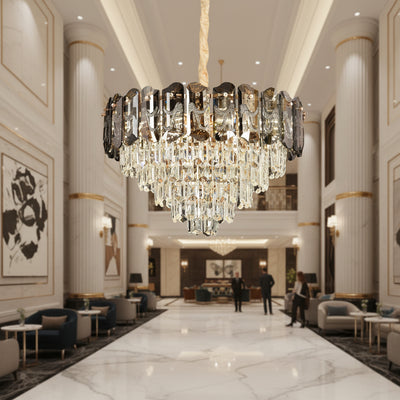 Candelabru Cristal AURUM Eleganza 9xE14, Diametru 50cm, Inaltime 35cm, Auriu Lucios, Inaltime Reglabila, Design Elegant