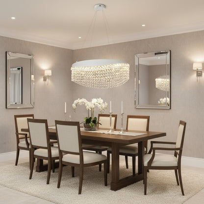 Candelabru Cristal VOLNA Eleganza, 102W, D50cm, Lumina Calda/Neutra/Rece, Alb, Metal si Cristal