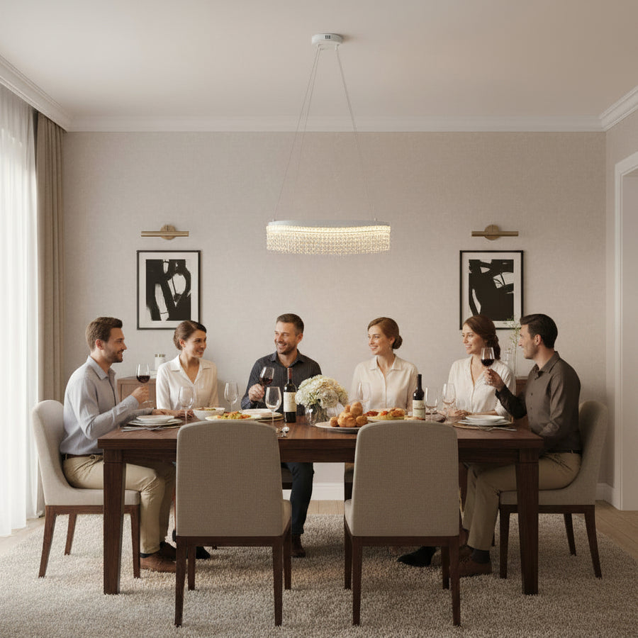 Candelabru Cristal VOLNA Magno, 124W, D60cm, Lumina Calda/Neutra/Rece, Alb, Metal si Cristal