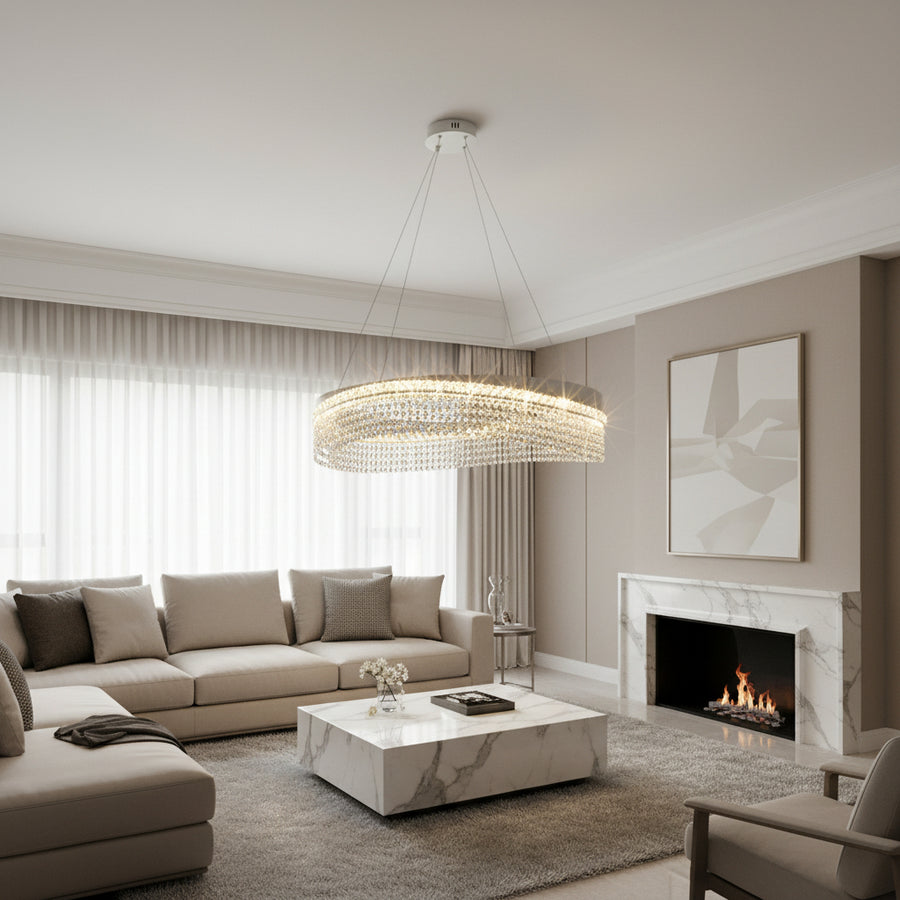 Candelabru Cristal VOLNA Regalis, 170W, D80cm, Lumina Calda/Neutra/Rece, Alb, Metal si Cristal