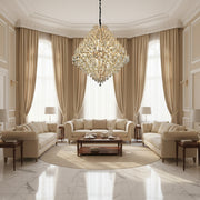 Candelabru Cristal KONIG Grande, 32xE14, D120 cm, Auriu, Inaltime Reglabila, Metal si Cristal