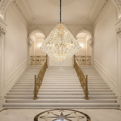 Candelabru Cristal KONIG Grande Supremo, 54xE14, D150 cm, Auriu, Inaltime Reglabila, Metal si Cristal