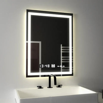 Négyszögletű LED tükör, 45x60 cm, Verite MotionGlow Marcello, páramentesítő rendszer, óra és hőmérő, szabályozható tükrök Marcello alapértelmezett cím Alessandro Design