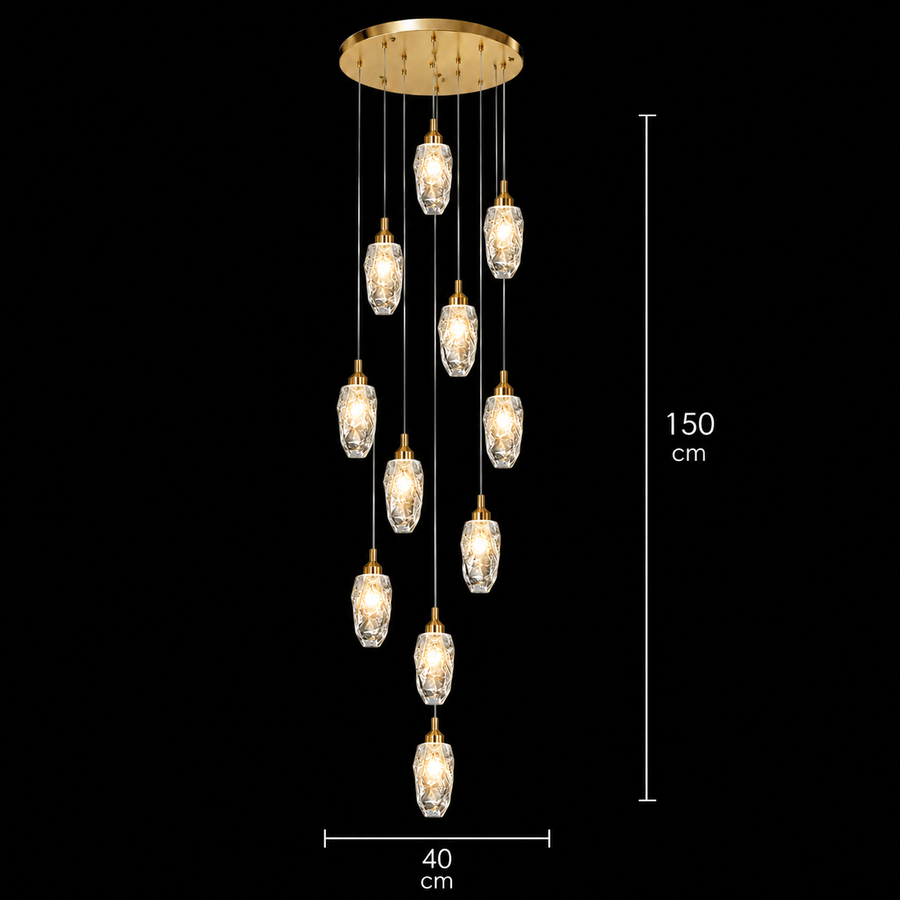 Függesztett kristály LED csillár, Justinian, átmérő 60 cm, állítható magasság, arany, fém és kristály
