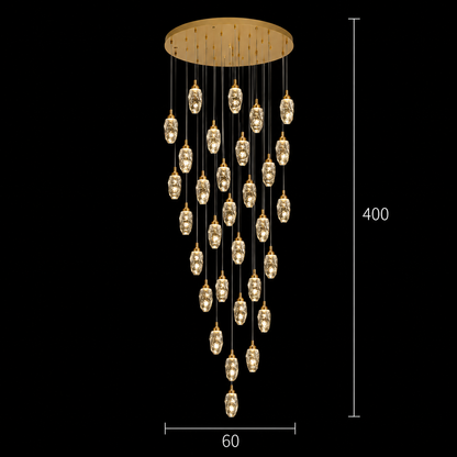 Függesztett kristály LED csillár, Justinian, átmérő 60 cm, állítható magasság, arany, fém és kristály