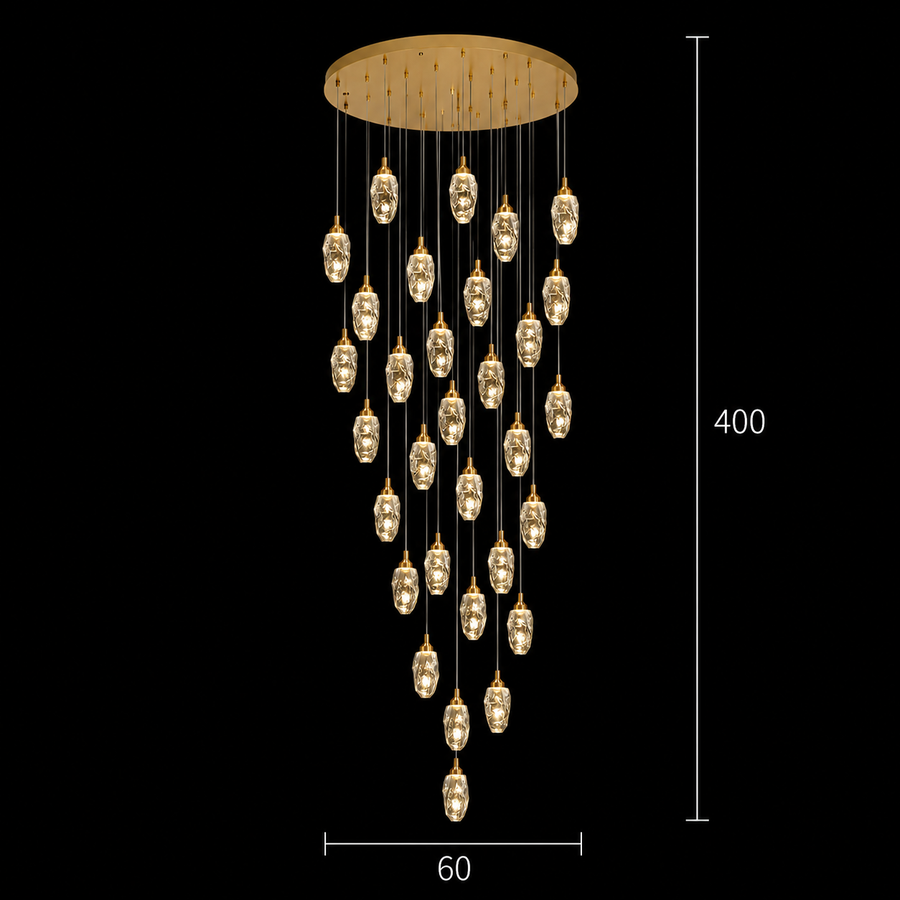 Függesztett kristály LED csillár, Justinian, átmérő 60 cm, állítható magasság, arany, fém és kristály