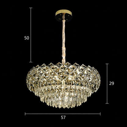 Candelabru Cristal BANO Eleganza, 60W, 7xE14,  Inaltime Reglabila, Metal si Cristal, Auriu