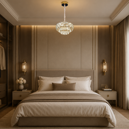 Candelabru Cristal BANO Nobile, 24W, 4xE14,  Inaltime Reglabila, Metal si Cristal, Auriu