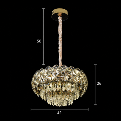 Candelabru Cristal BANO Nobile, 24W, 4xE14,  Inaltime Reglabila, Metal si Cristal, Auriu