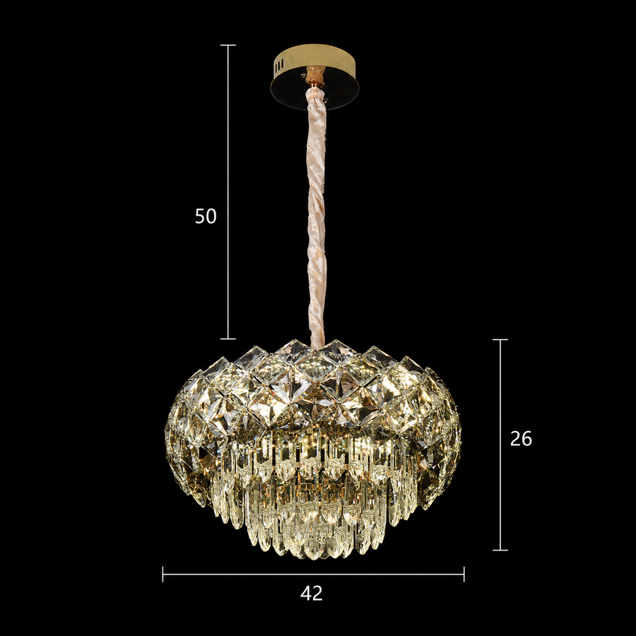 Candelabru Cristal BANO Nobile, 24W, 4xE14,  Inaltime Reglabila, Metal si Cristal, Auriu