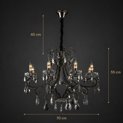 Candelabru Cristal BARO Magno, Φ70cm, 6xE14, Inaltime Reglabila, Metal si Cristal, Negru