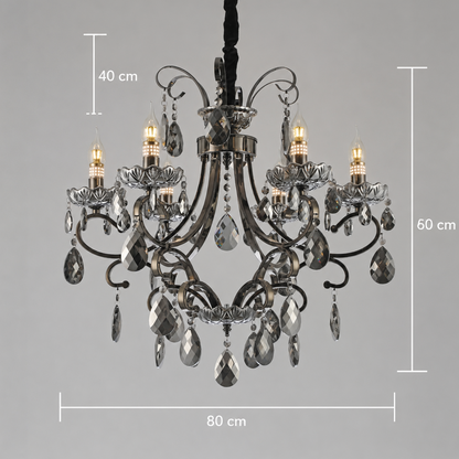 Candelabru Cristal BARO Regalis, Φ80cm, 8xE14, Inaltime Reglabila, Metal si Cristal, Negru