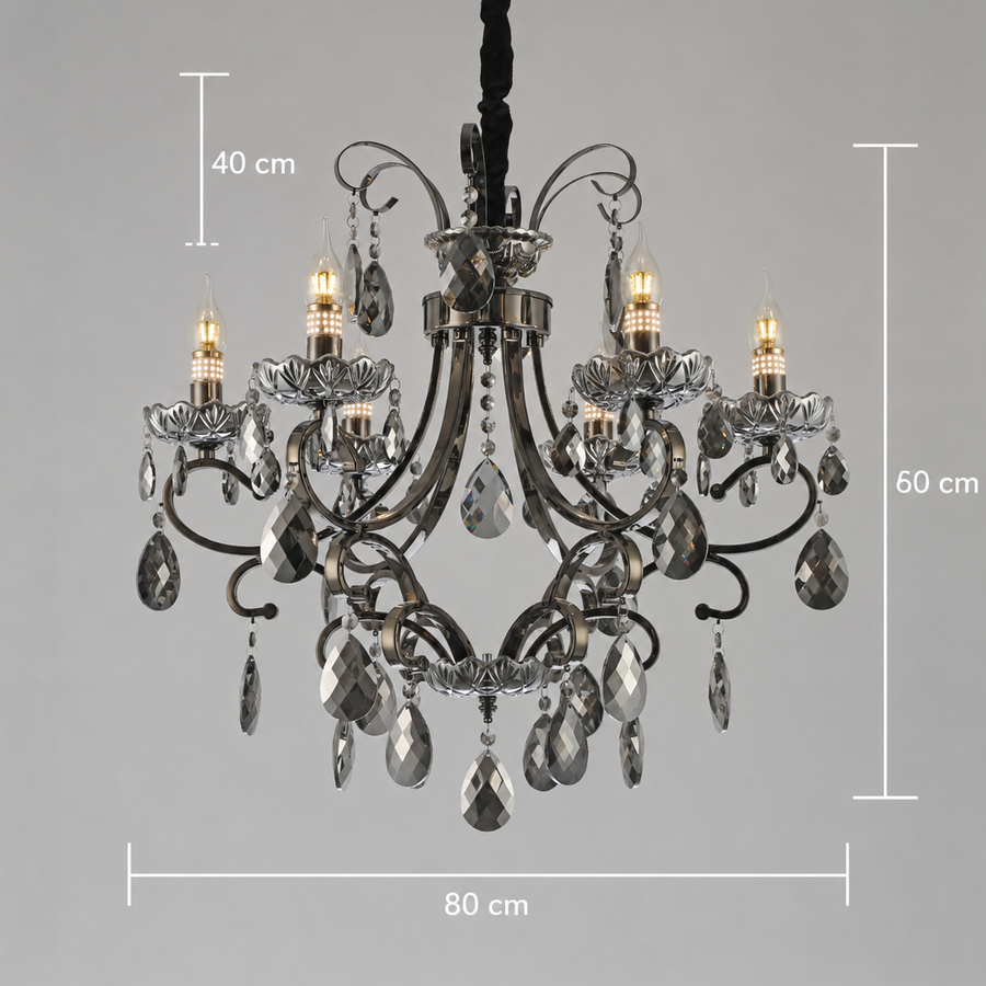Candelabru Cristal BARO Regalis, Φ80cm, 8xE14, Inaltime Reglabila, Metal si Cristal, Negru
