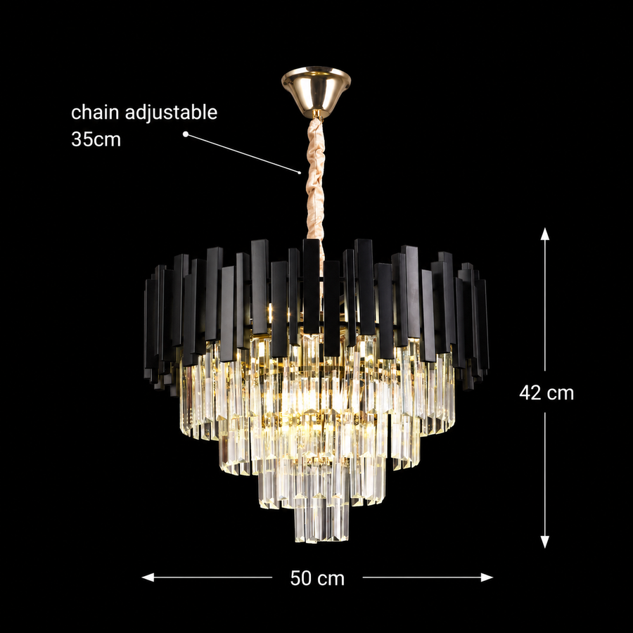 BLOIS Eleganza kristálycsillár 8xE14, átmérő 50 cm, fekete, állítható magasságú