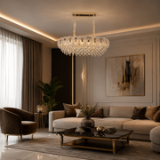 Candelabru Cristal DONNO Supremo, 90x34cm, 11xE14, Inaltime Reglabila, Metal si Cristal, Auriu