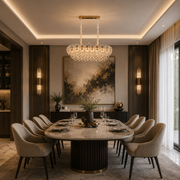 Candelabru Cristal DONNO Supremo, 90x34cm, 11xE14, Inaltime Reglabila, Metal si Cristal, Auriu