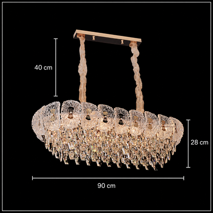 Candelabru Cristal DONNO Supremo, 90x34cm, 11xE14, Inaltime Reglabila, Metal si Cristal, Auriu