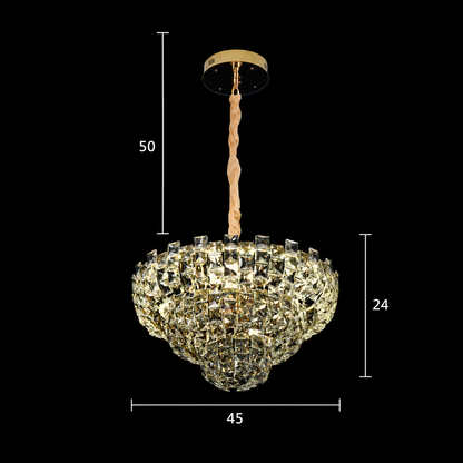 Candelabru Cristal HERT Nobile, 24W, 4xE14,  Inaltime Reglabila, Metal si Cristal, Auriu