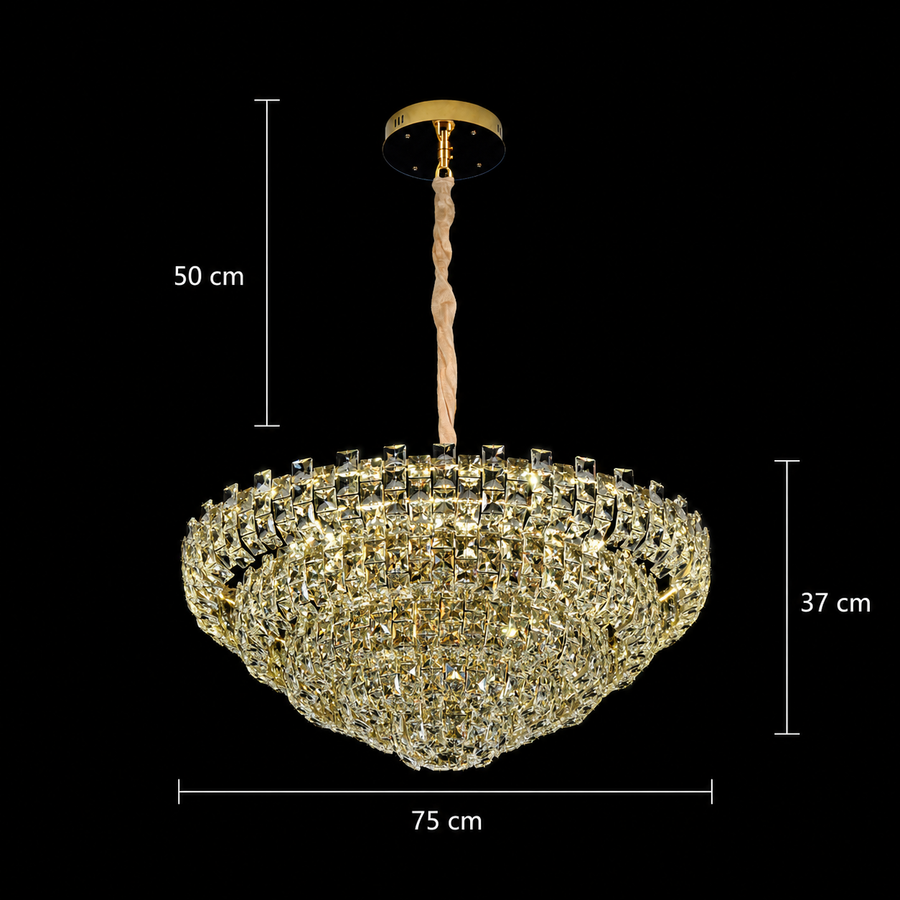 Candelabru Cristal HERT Regalis, 106W, 10xE14,  Inaltime Reglabila, Metal si Cristal, Auriu
