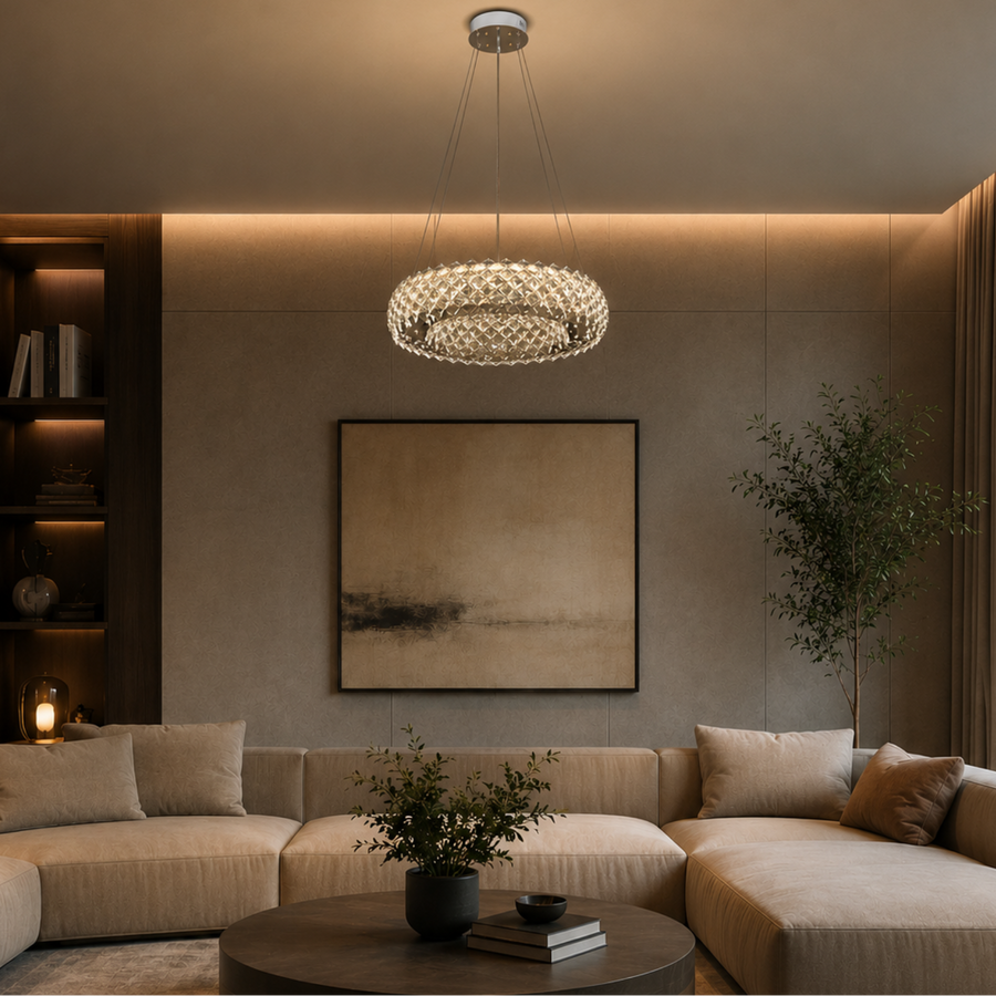 Candelabru Cristal KALTO Eleganza, 106W, Inaltime Reglabila, Metal si Cristal, Crom Lucios
