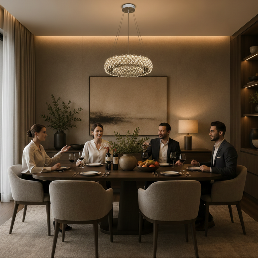 Candelabru Cristal KALTO Eleganza, 106W, Inaltime Reglabila, Metal si Cristal, Crom Lucios