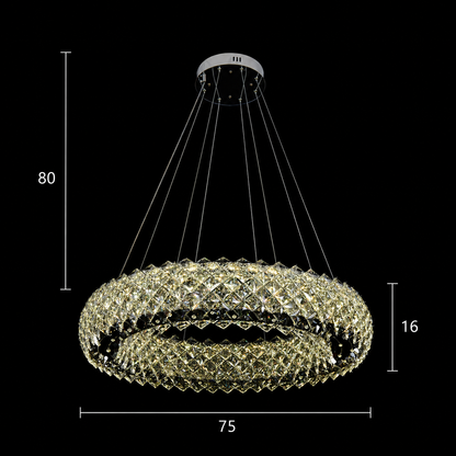 Candelabru Cristal KALTO Regalis, Diametru 75cm, 112W, Inaltime Reglabila, Metal si Cristal, Crom Lucios