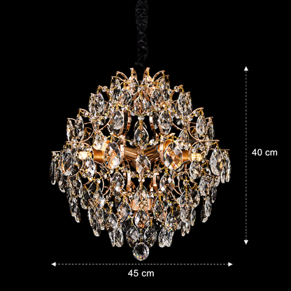 Candelabru Cristal KONIG Nobile, 5xE14, D40 cm, Auriu, Inaltime Reglabila, Metal si Cristal
